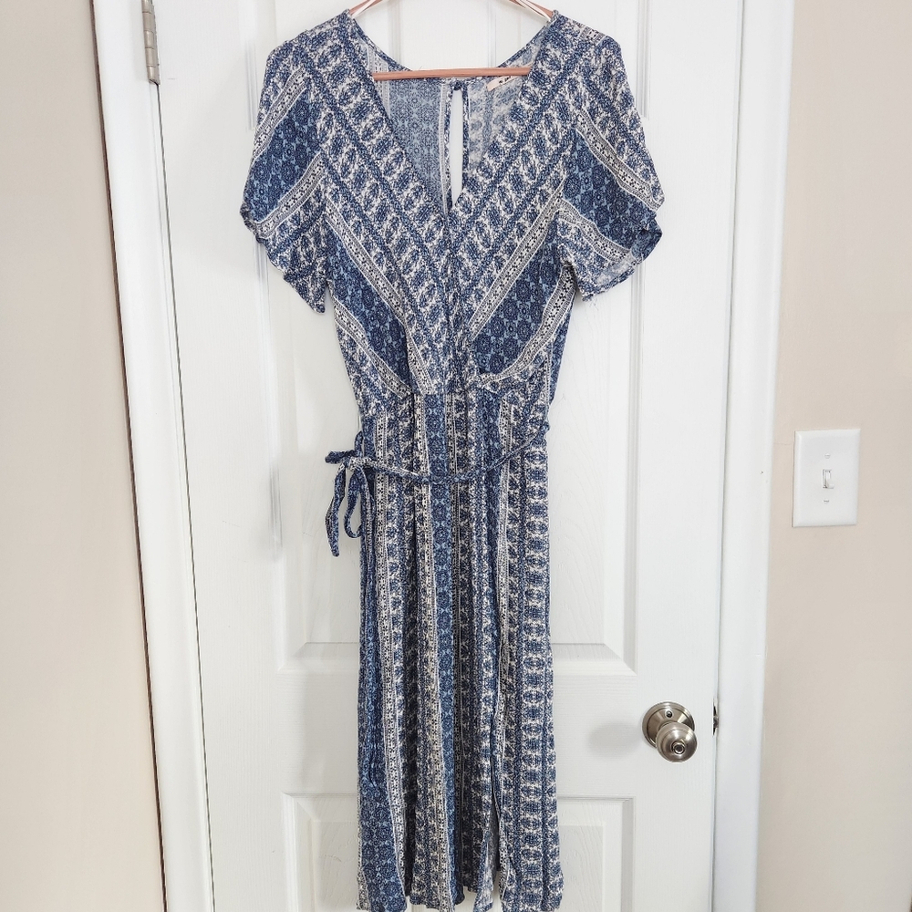 Miami Blue and White Patterned Midi Dress
